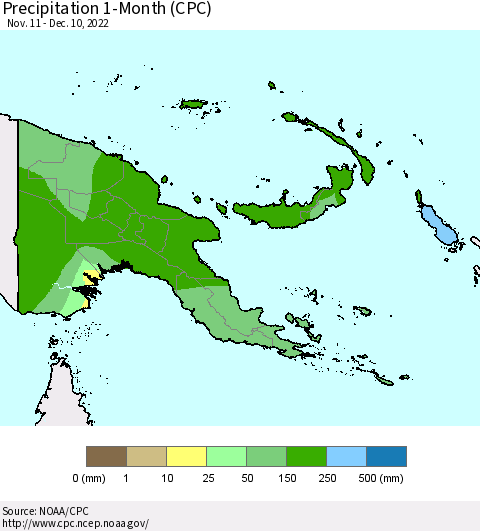 Papua New Guinea Precipitation 1-Month (CPC) Thematic Map For 11/11/2022 - 12/10/2022