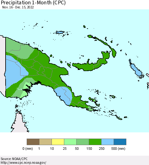 Papua New Guinea Precipitation 1-Month (CPC) Thematic Map For 11/16/2022 - 12/15/2022
