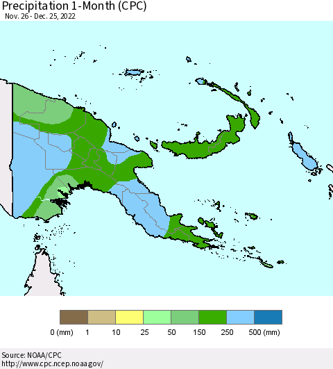 Papua New Guinea Precipitation 1-Month (CPC) Thematic Map For 11/26/2022 - 12/25/2022