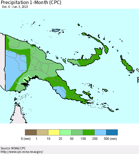 Papua New Guinea Precipitation 1-Month (CPC) Thematic Map For 12/6/2022 - 1/5/2023