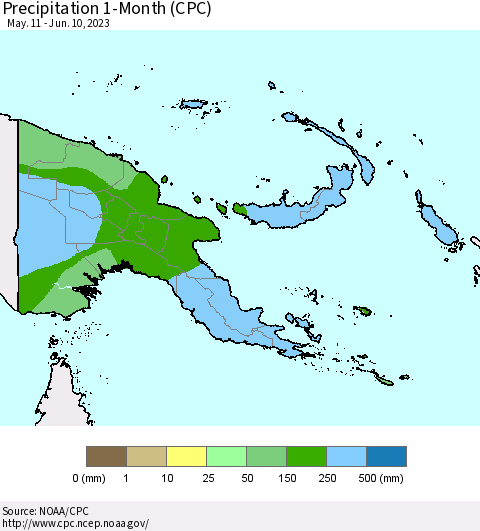 Papua New Guinea Precipitation 1-Month (CPC) Thematic Map For 5/11/2023 - 6/10/2023