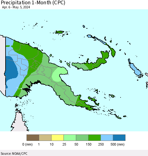 Papua New Guinea Precipitation 1-Month (CPC) Thematic Map For 4/6/2024 - 5/5/2024