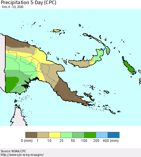 Papua New Guinea Precipitation 5-Day (CPC) Thematic Map For 2/6/2020 - 2/10/2020