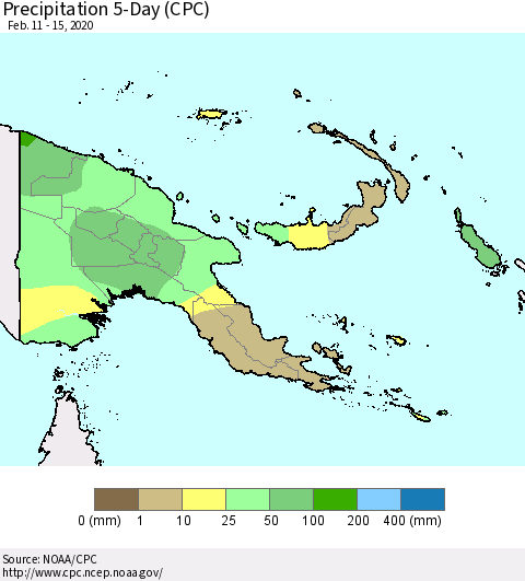 Papua New Guinea Precipitation 5-Day (CPC) Thematic Map For 2/11/2020 - 2/15/2020