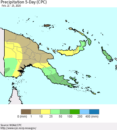 Papua New Guinea Precipitation 5-Day (CPC) Thematic Map For 2/21/2020 - 2/25/2020