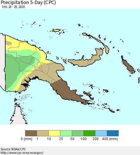 Papua New Guinea Precipitation 5-Day (CPC) Thematic Map For 2/26/2020 - 2/29/2020