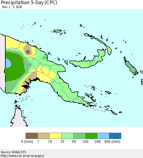 Papua New Guinea Precipitation 5-Day (CPC) Thematic Map For 3/1/2020 - 3/5/2020