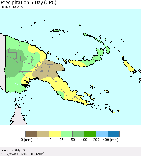 Papua New Guinea Precipitation 5-Day (CPC) Thematic Map For 3/6/2020 - 3/10/2020