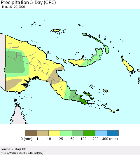 Papua New Guinea Precipitation 5-Day (CPC) Thematic Map For 3/16/2020 - 3/20/2020