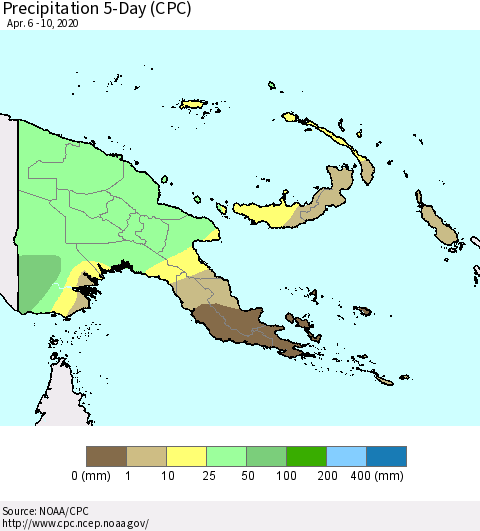 Papua New Guinea Precipitation 5-Day (CPC) Thematic Map For 4/6/2020 - 4/10/2020