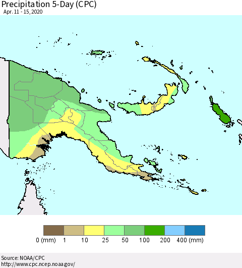 Papua New Guinea Precipitation 5-Day (CPC) Thematic Map For 4/11/2020 - 4/15/2020