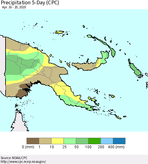 Papua New Guinea Precipitation 5-Day (CPC) Thematic Map For 4/16/2020 - 4/20/2020