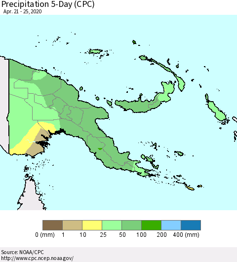 Papua New Guinea Precipitation 5-Day (CPC) Thematic Map For 4/21/2020 - 4/25/2020