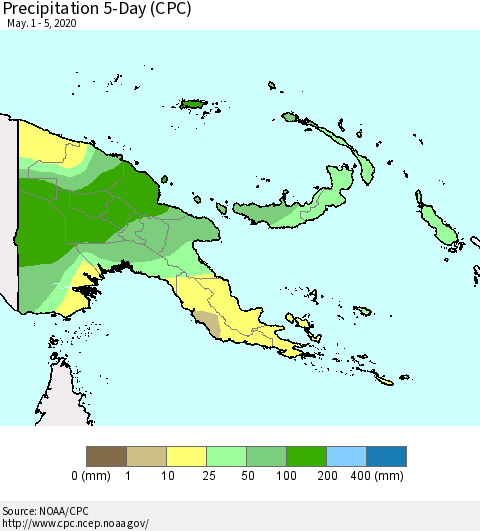Papua New Guinea Precipitation 5-Day (CPC) Thematic Map For 5/1/2020 - 5/5/2020
