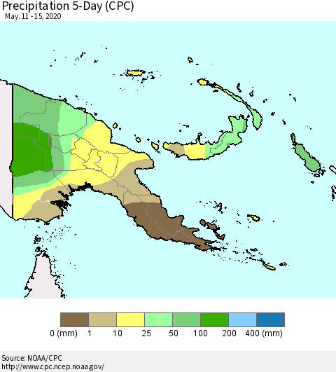 Papua New Guinea Precipitation 5-Day (CPC) Thematic Map For 5/11/2020 - 5/15/2020