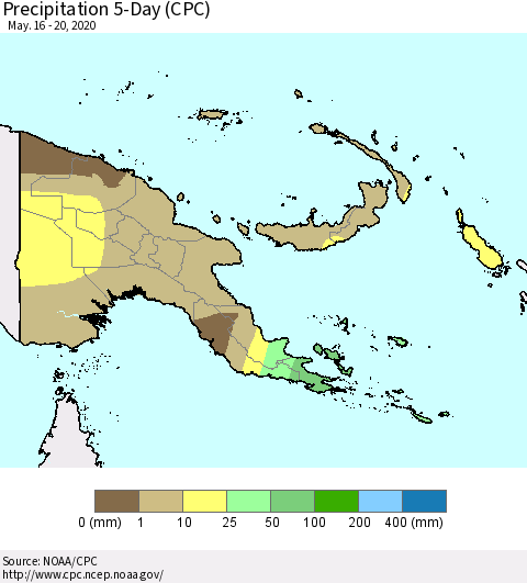 Papua New Guinea Precipitation 5-Day (CPC) Thematic Map For 5/16/2020 - 5/20/2020