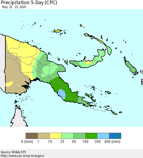 Papua New Guinea Precipitation 5-Day (CPC) Thematic Map For 5/21/2020 - 5/25/2020