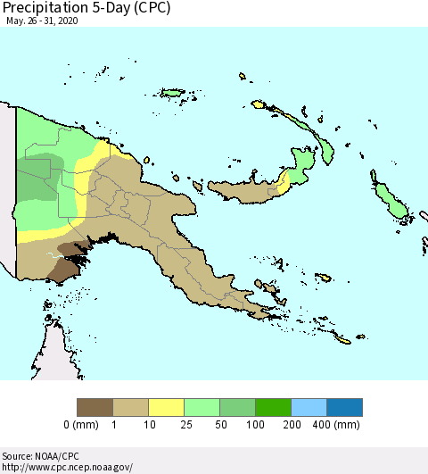 Papua New Guinea Precipitation 5-Day (CPC) Thematic Map For 5/26/2020 - 5/31/2020