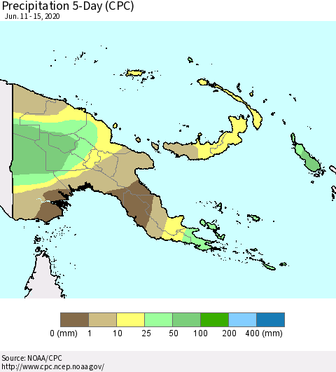 Papua New Guinea Precipitation 5-Day (CPC) Thematic Map For 6/11/2020 - 6/15/2020