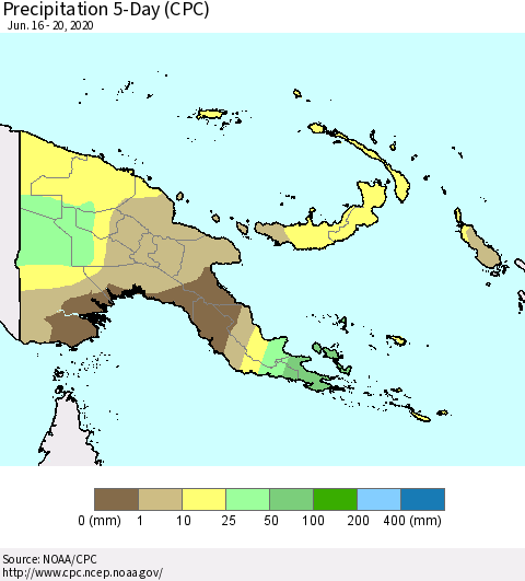 Papua New Guinea Precipitation 5-Day (CPC) Thematic Map For 6/16/2020 - 6/20/2020
