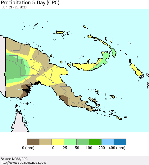 Papua New Guinea Precipitation 5-Day (CPC) Thematic Map For 6/21/2020 - 6/25/2020