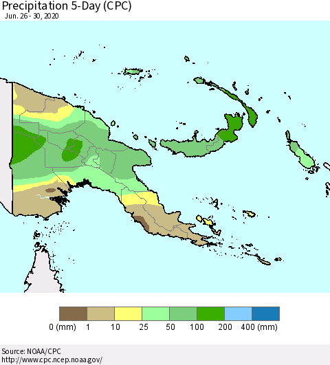Papua New Guinea Precipitation 5-Day (CPC) Thematic Map For 6/26/2020 - 6/30/2020