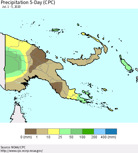 Papua New Guinea Precipitation 5-Day (CPC) Thematic Map For 7/1/2020 - 7/5/2020