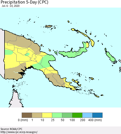 Papua New Guinea Precipitation 5-Day (CPC) Thematic Map For 7/6/2020 - 7/10/2020