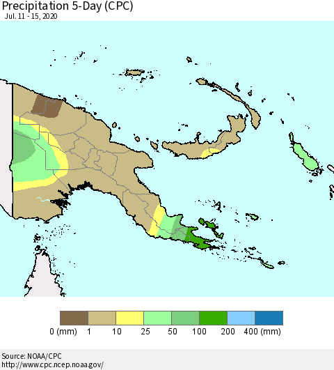 Papua New Guinea Precipitation 5-Day (CPC) Thematic Map For 7/11/2020 - 7/15/2020