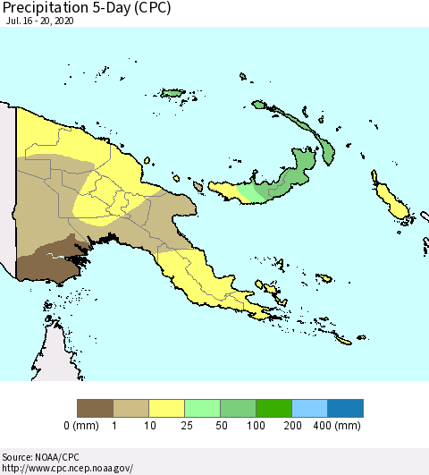 Papua New Guinea Precipitation 5-Day (CPC) Thematic Map For 7/16/2020 - 7/20/2020