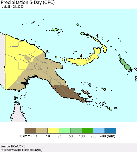 Papua New Guinea Precipitation 5-Day (CPC) Thematic Map For 7/21/2020 - 7/25/2020