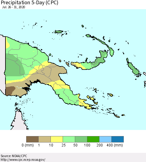 Papua New Guinea Precipitation 5-Day (CPC) Thematic Map For 7/26/2020 - 7/31/2020