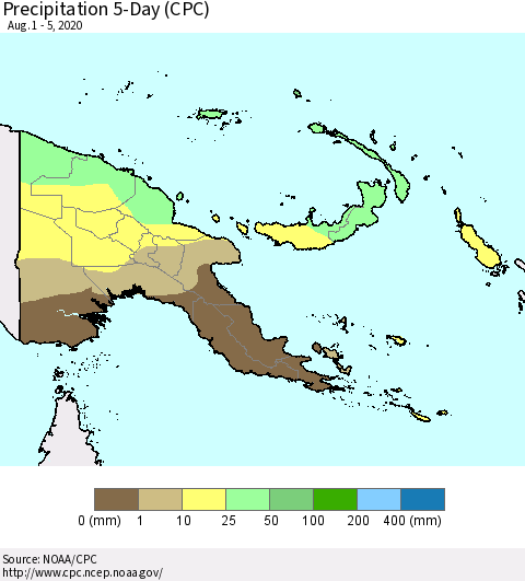 Papua New Guinea Precipitation 5-Day (CPC) Thematic Map For 8/1/2020 - 8/5/2020
