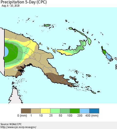 Papua New Guinea Precipitation 5-Day (CPC) Thematic Map For 8/6/2020 - 8/10/2020