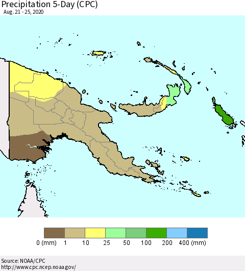 Papua New Guinea Precipitation 5-Day (CPC) Thematic Map For 8/21/2020 - 8/25/2020