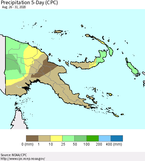 Papua New Guinea Precipitation 5-Day (CPC) Thematic Map For 8/26/2020 - 8/31/2020