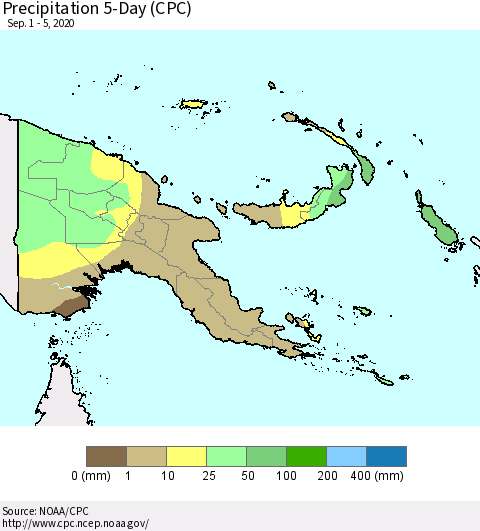 Papua New Guinea Precipitation 5-Day (CPC) Thematic Map For 9/1/2020 - 9/5/2020