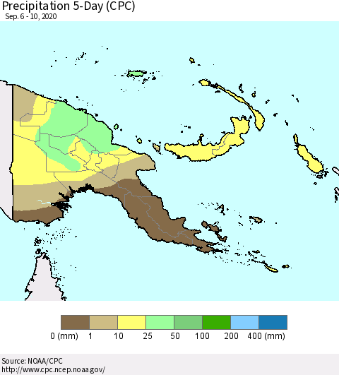 Papua New Guinea Precipitation 5-Day (CPC) Thematic Map For 9/6/2020 - 9/10/2020