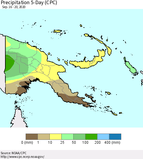 Papua New Guinea Precipitation 5-Day (CPC) Thematic Map For 9/16/2020 - 9/20/2020