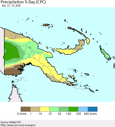 Papua New Guinea Precipitation 5-Day (CPC) Thematic Map For 9/21/2020 - 9/25/2020