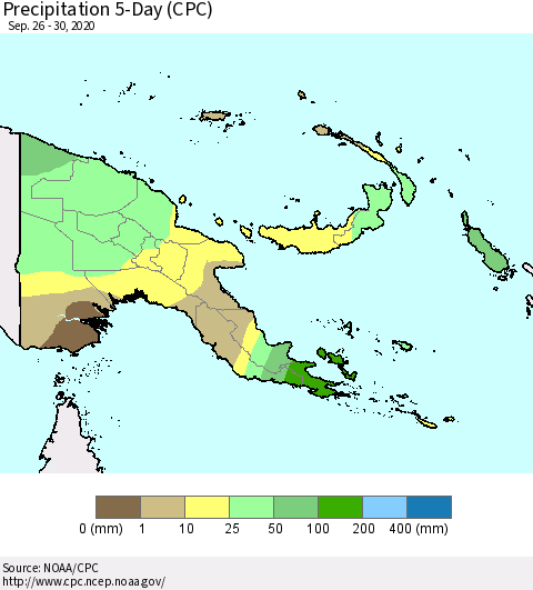 Papua New Guinea Precipitation 5-Day (CPC) Thematic Map For 9/26/2020 - 9/30/2020