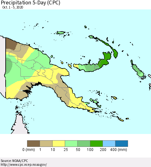 Papua New Guinea Precipitation 5-Day (CPC) Thematic Map For 10/1/2020 - 10/5/2020