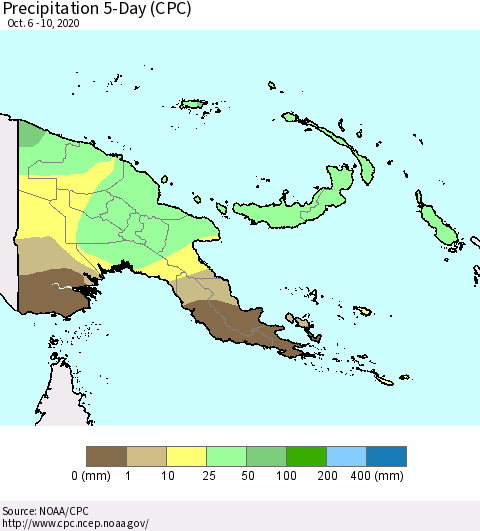 Papua New Guinea Precipitation 5-Day (CPC) Thematic Map For 10/6/2020 - 10/10/2020