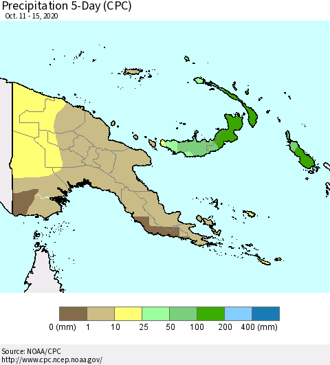 Papua New Guinea Precipitation 5-Day (CPC) Thematic Map For 10/11/2020 - 10/15/2020