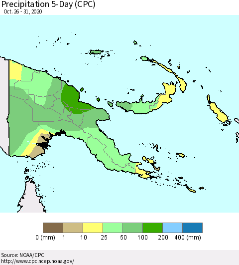 Papua New Guinea Precipitation 5-Day (CPC) Thematic Map For 10/26/2020 - 10/31/2020