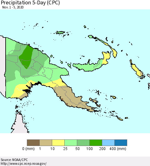 Papua New Guinea Precipitation 5-Day (CPC) Thematic Map For 11/1/2020 - 11/5/2020