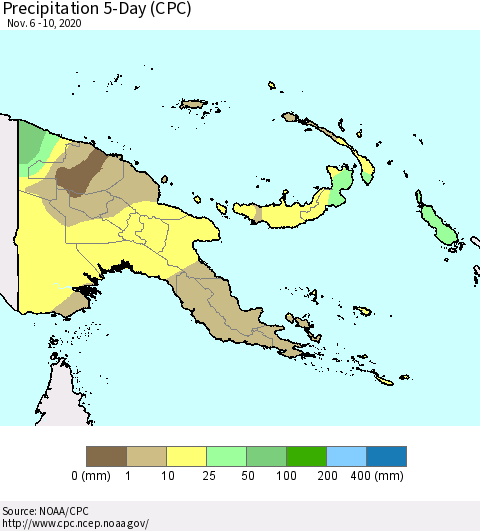Papua New Guinea Precipitation 5-Day (CPC) Thematic Map For 11/6/2020 - 11/10/2020