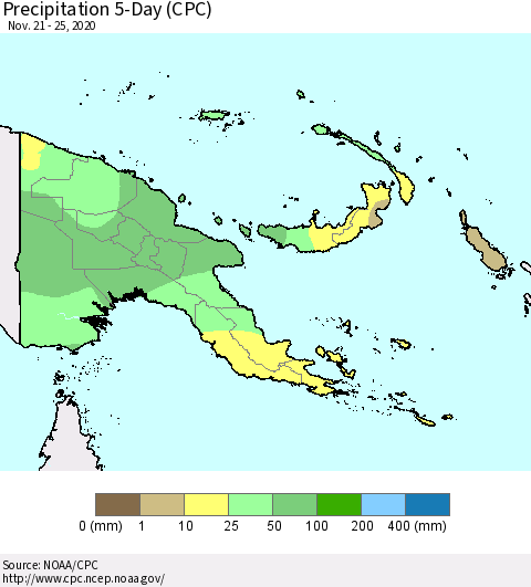 Papua New Guinea Precipitation 5-Day (CPC) Thematic Map For 11/21/2020 - 11/25/2020