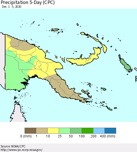 Papua New Guinea Precipitation 5-Day (CPC) Thematic Map For 12/1/2020 - 12/5/2020