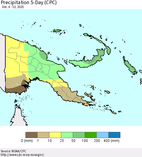 Papua New Guinea Precipitation 5-Day (CPC) Thematic Map For 12/6/2020 - 12/10/2020